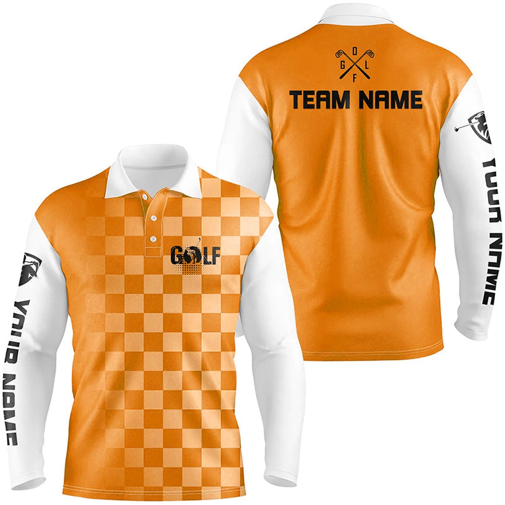 Golf Polo shirts, Mens Golf Polos Shirts Custom Name Funny Golf Shirts For Men Orange