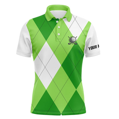 Golf Polo shirts, Mens Golf Polos Shirts Custom Name Green And White Golf Pattern