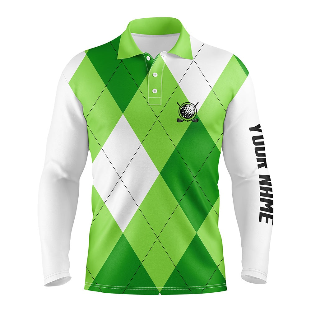 Golf Polo shirts, Mens Golf Polos Shirts Custom Name Green And White Golf Pattern