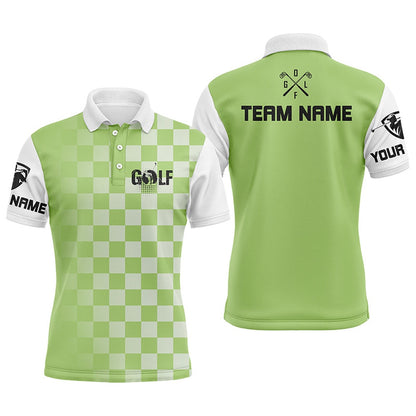 Golf Polo shirts, Mens Golf Polos Shirts Custom Name Green Checkered Pattern Golf Shirts For Men