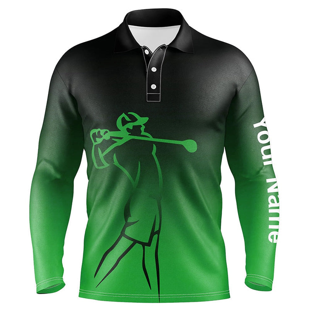 Golf Polo shirts, Mens Golf Polos Shirts Custom Name Green Gradient Golf Apparel, Coolest Polo Shirts For Mens
