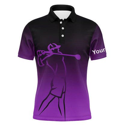 Golf Polo shirts, Mens Golf Polos Shirts Custom Name Purple Gradient Golf Apparel, Coolest Polo Shirts For Mens
