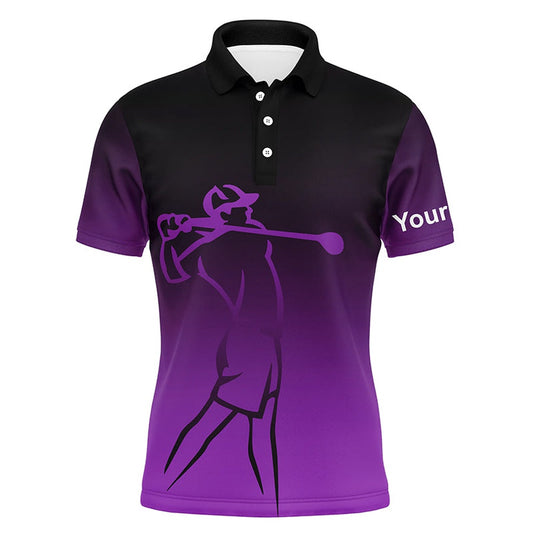Golf Polo shirts, Mens Golf Polos Shirts Custom Name Purple Gradient Golf Apparel, Coolest Polo Shirts For Mens
