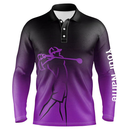 Golf Polo shirts, Mens Golf Polos Shirts Custom Name Purple Gradient Golf Apparel, Coolest Polo Shirts For Mens