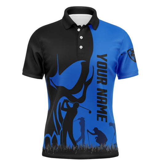 Golf Polo shirts, Mens Golf Polos Shirts Custom Name Skull Golf Black Shirt Jerseys, Golf Wear For Mens Blue