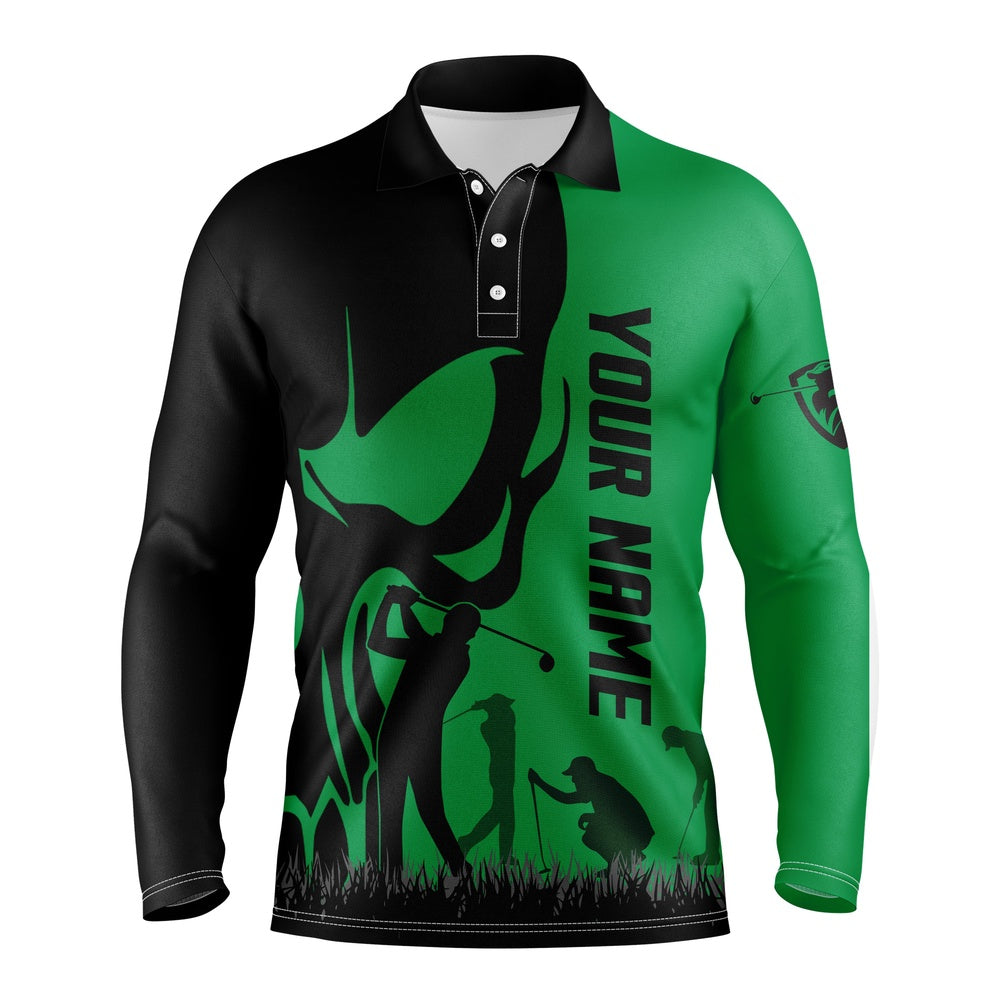 Golf Polo shirts, Mens Golf Polos Shirts Custom Name Skull Golf Black Shirt Jerseys, Golf Wear For Mens Green