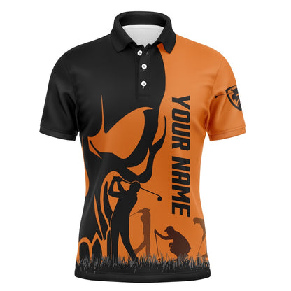 Golf Polo shirts, Mens Golf Polos Shirts Custom Name Skull Golf Black Shirt Jerseys, Golf Wear For Mens Orange