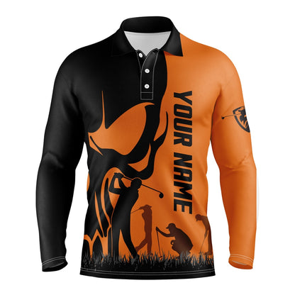 Golf Polo shirts, Mens Golf Polos Shirts Custom Name Skull Golf Black Shirt Jerseys, Golf Wear For Mens Orange