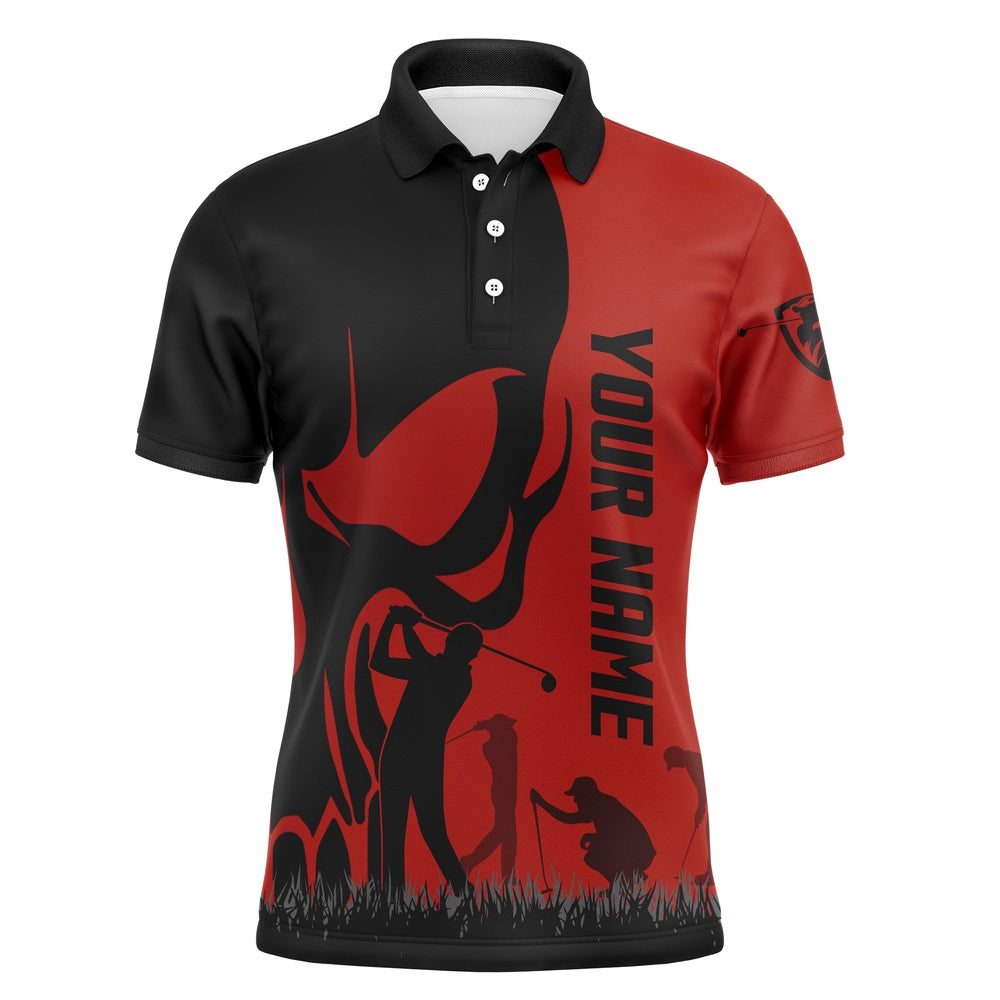 Golf Polo shirts, Mens Golf Polos Shirts Custom Name Skull Golf Black Shirt Jerseys, Golf Wear For Mens Red