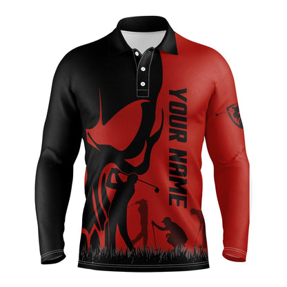 Golf Polo shirts, Mens Golf Polos Shirts Custom Name Skull Golf Black Shirt Jerseys, Golf Wear For Mens Red