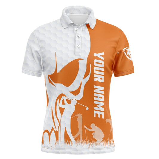 Golf Polo shirts, Mens Golf Polos Shirts Custom Name Skull White Golf Ball Skin Jerseys, Golf Wear For Mens Orange