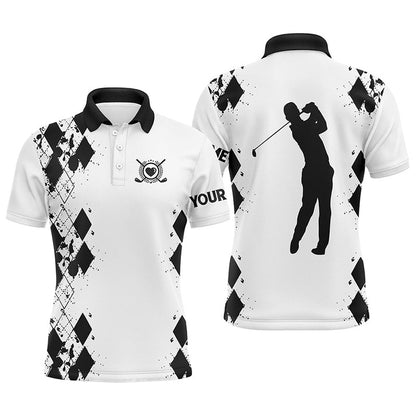 Golf Polo shirts, Mens Golf Polos Shirts Custom Name White Golf Shirt Black