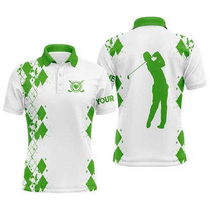Golf Polo shirts, Mens Golf Polos Shirts Custom Name White Golf Shirt Green
