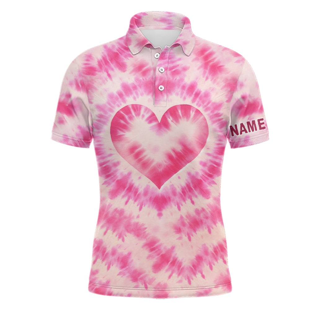 Golf Polo shirts, Mens Golf Polos Shirts Custom Pink Heart Tie Dye Pattern Golf Shirt, Best Mens Golf Wear