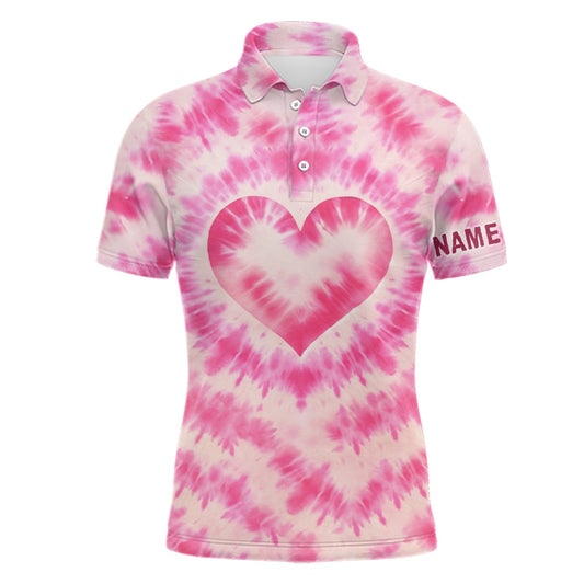Golf Polo shirts, Mens Golf Polos Shirts Custom Pink Heart Tie Dye Pattern Golf Shirt, Best Mens Golf Wear