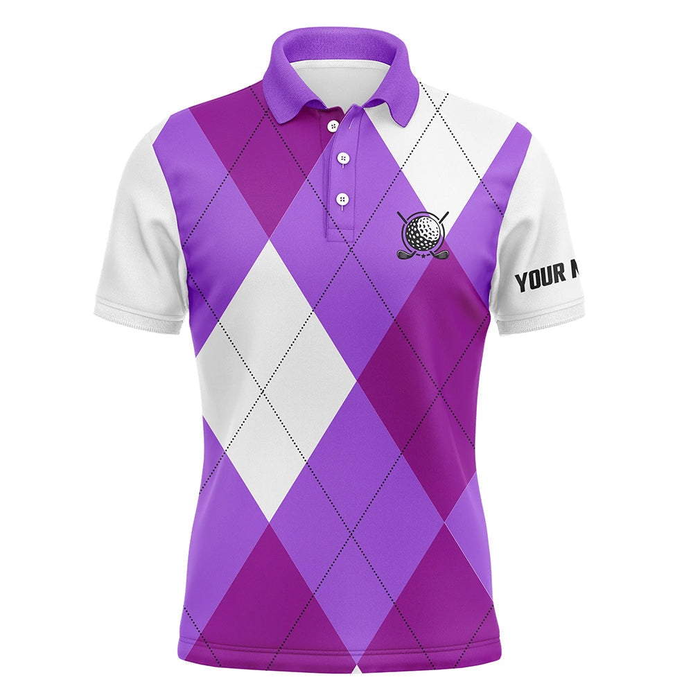 Golf Polo shirts, Mens Golf Polos Shirts Custom Purple And White Golf Argyle Plaid Pattern