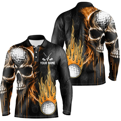 Golf Polo shirts, Mens Golf Polos Shirts Custom Skull Golf Fire Golf Apparel, Cool Polo Shirts For Mens