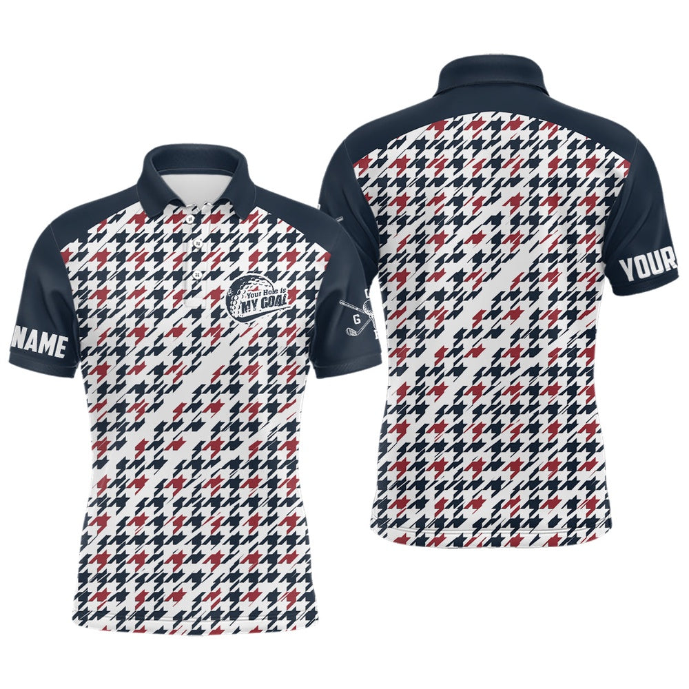 Golf Polo shirts, Mens Golf Polos Shirts Custom Your Hole Is My Goal Blue And Red Pattern Golf Shirt For Men
