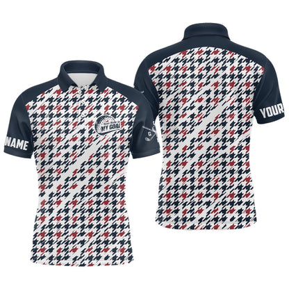 Golf Polo shirts, Mens Golf Polos Shirts Custom Your Hole Is My Goal Blue And Red Pattern Golf Shirt For Men