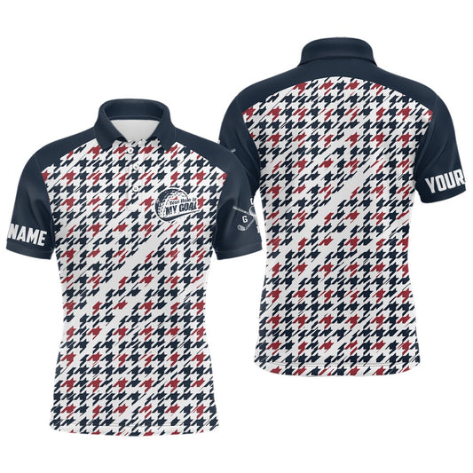 Golf Polo shirts, Mens Golf Polos Shirts Custom Your Hole Is My Goal Blue And Red Pattern Golf Shirt For Men