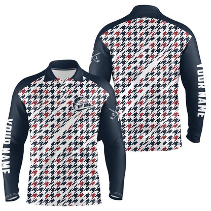 Golf Polo shirts, Mens Golf Polos Shirts Custom Your Hole Is My Goal Blue And Red Pattern Golf Shirt For Men