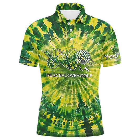 Golf Polo shirts, Mens Golf Polos Shirts Green Tie Dye Pattern Custom Peace Love Golf, Personalized Golf Shirt For Men