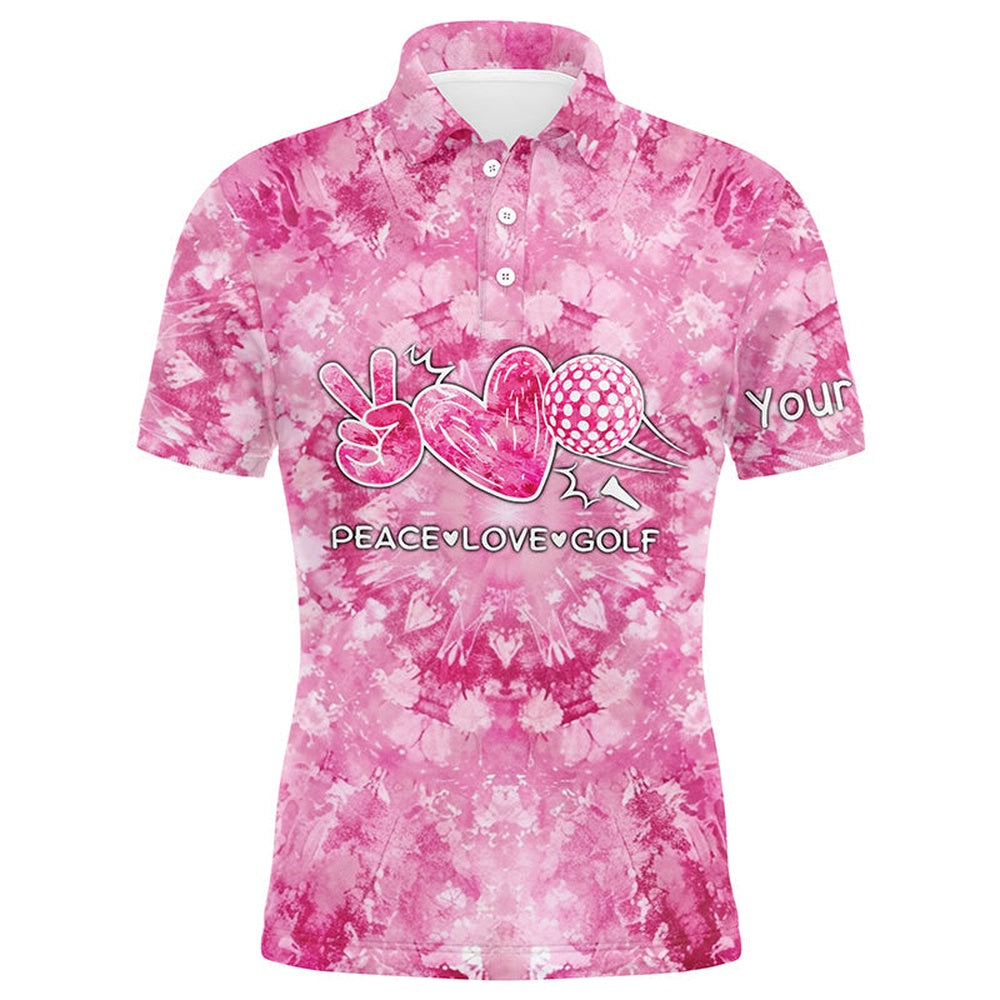 Golf Polo shirts, Mens Golf Polos Shirts Pink Tie Dye Pattern Custom Peace Love Golf, Personalized Golf Shirt For Men