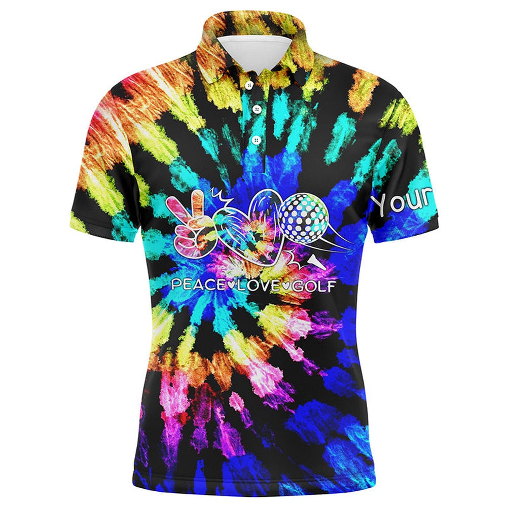 Golf Polo shirts, Mens Golf Polos Shirts Tie Dye Pattern Custom Peace Love Golf, Personalized Golf Shirt For Men