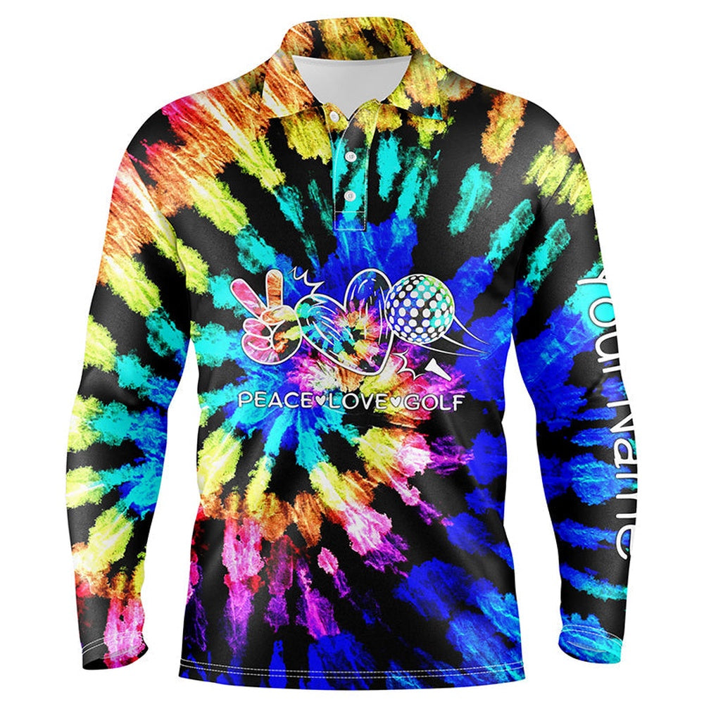 Golf Polo shirts, Mens Golf Polos Shirts Tie Dye Pattern Custom Peace Love Golf, Personalized Golf Shirt For Men
