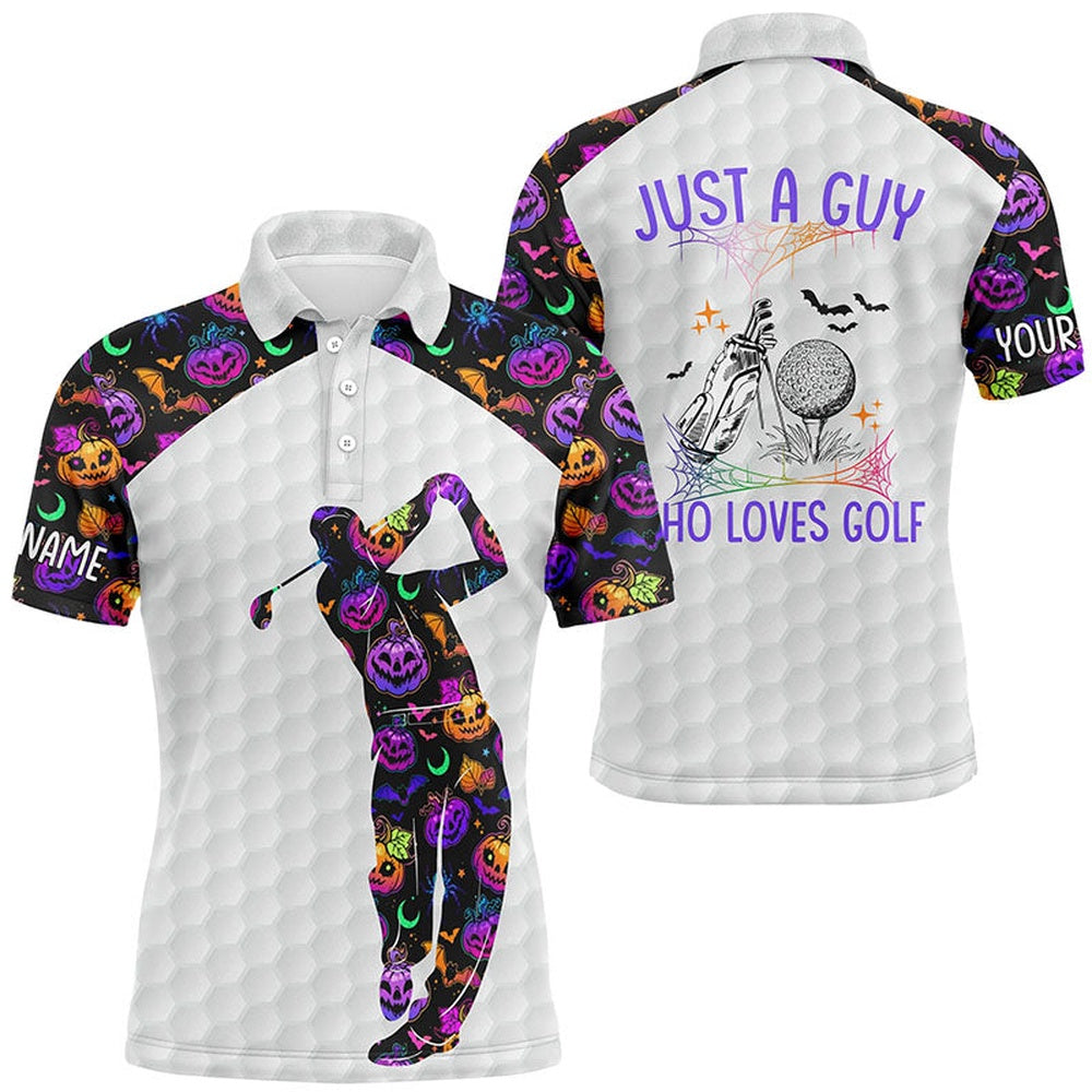 Golf Polo shirts, Mens Halloween Golf Shirt, Multicolored Pumpkins And Bats Golf Shirts For Men, Halloween Golf Gifts