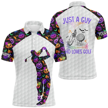 Golf Polo shirts, Mens Halloween Golf Shirt, Multicolored Pumpkins And Bats Golf Shirts For Men, Halloween Golf Gifts