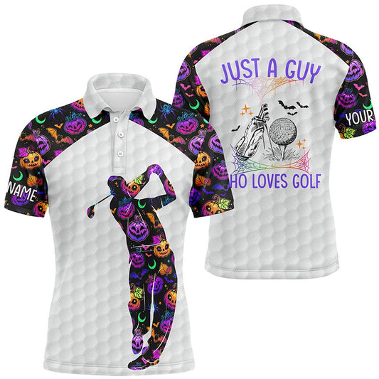 Golf Polo shirts, Mens Halloween Golf Shirt, Multicolored Pumpkins And Bats Golf Shirts For Men, Halloween Golf Gifts