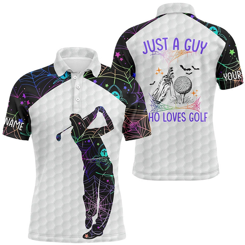 Golf Polo shirts, Mens Halloween Golf Shirts, Multicolor Spider Web Golf Shirts For Men, Best Halloween Golf Gifts