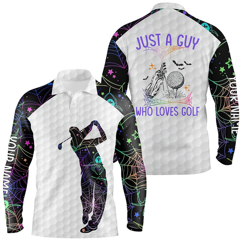Golf Polo shirts, Mens Halloween Golf Shirts, Multicolor Spider Web Golf Shirts For Men, Best Halloween Golf Gifts