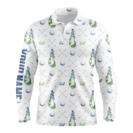 Golf Polo shirts, Mens Long Sleeve Golf Tops Custom Name Pattern Shirts Personalized Gifts For Golf Lovers