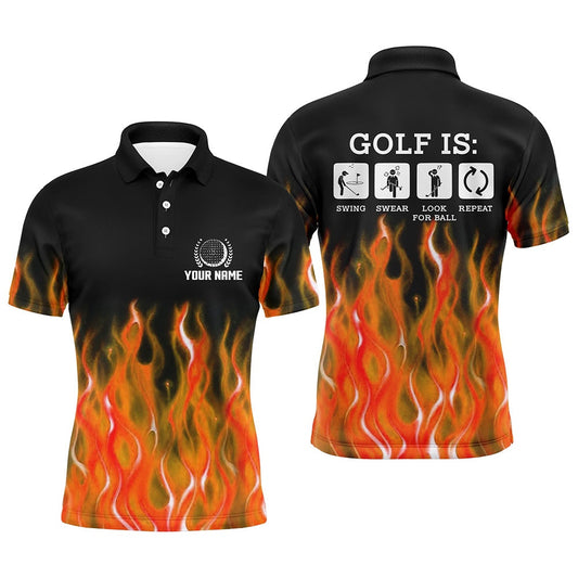 Golf Polo shirts, Mens Orange Flame Golf Polo Shirts, Personalized Fire Golf Shirts For Men, Best Golfing Gifts