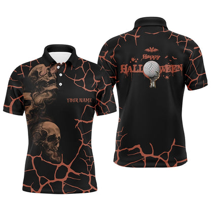 Golf Polo shirts, Mens Orange Happy Halloween Skull Golf Polo Shirts Spooky Halloween Golf Gift Idea For Men