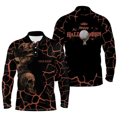 Golf Polo shirts, Mens Orange Happy Halloween Skull Golf Polo Shirts Spooky Halloween Golf Gift Idea For Men