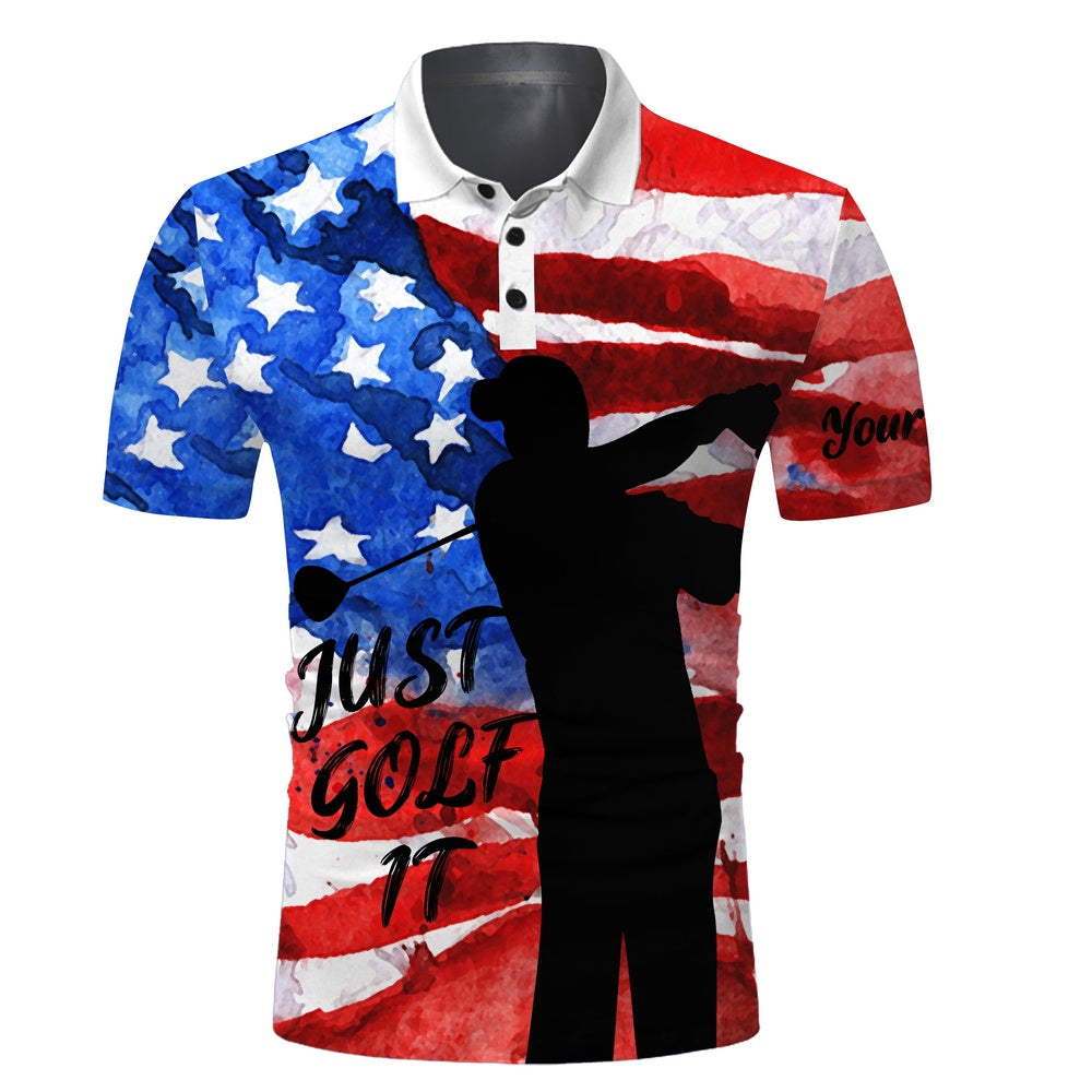 Golf Polo shirts, Mens Patriotic Golf Polo Shirt American Flag Just Golf It Custom Name Unique Gifts For Golf Lovers