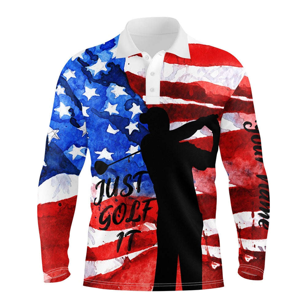 Golf Polo shirts, Mens Patriotic Golf Polo Shirt American Flag Just Golf It Custom Name Unique Gifts For Golf Lovers