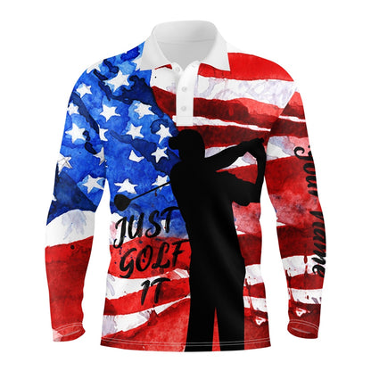 Golf Polo shirts, Mens Patriotic Golf Polo Shirt American Flag Just Golf It Custom Name Unique Gifts For Golf Lovers