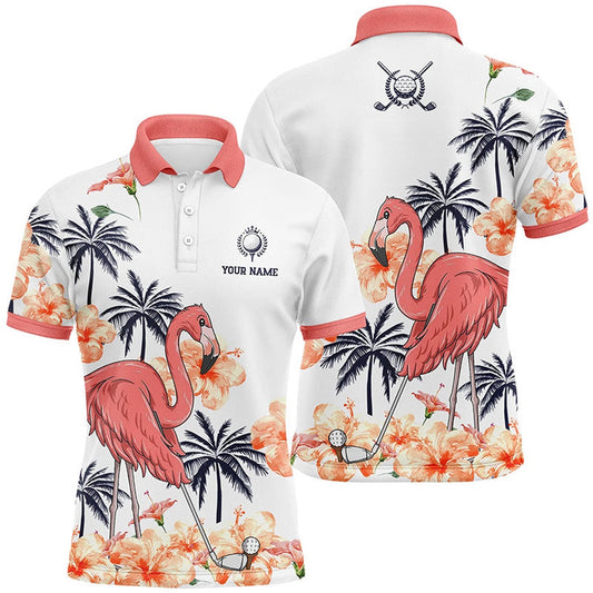 Golf Polo shirts, Mens Pink Tropical Golf Polo Shirts, Personalized Flamingo Golf Shirts For Men