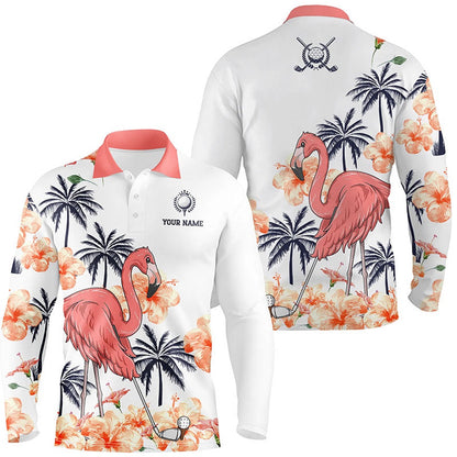 Golf Polo shirts, Mens Pink Tropical Golf Polo Shirts, Personalized Flamingo Golf Shirts For Men