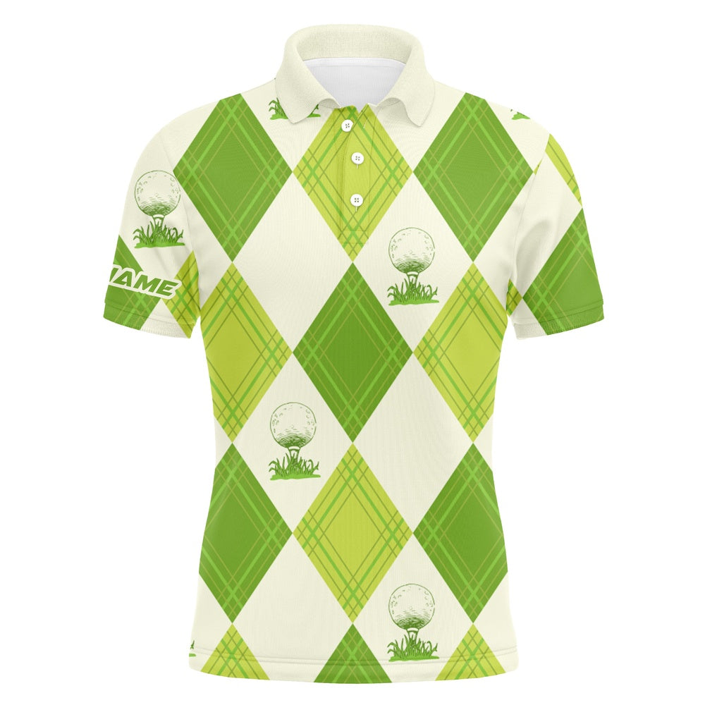 Golf Polo shirts, Mens Polo Golf Tops Custom Name Green Pattern Shirts Personalized Gifts For Golf Lovers