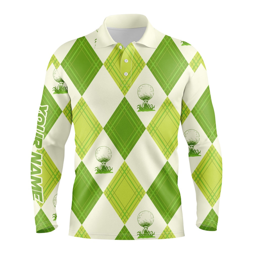 Golf Polo shirts, Mens Polo Golf Tops Custom Name Green Pattern Shirts Personalized Gifts For Golf Lovers