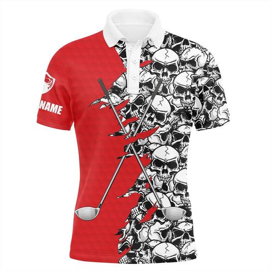 Golf Polo shirts, Mens Short Long Sleeve Golf Tops Polo Red Pattern Skull Golf Clubs Custom Golf Performance Shirts