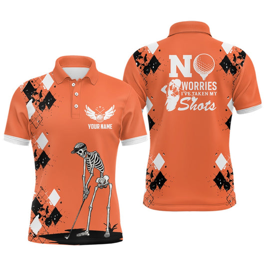 Golf Polo shirts, Mens Skull Golf Polo Shirt Argyle Pattern Orange Golf Shirts For Mens Halloween Golf Gifts