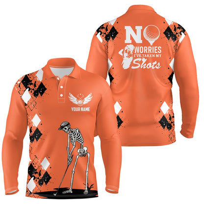 Golf Polo shirts, Mens Skull Golf Polo Shirt Argyle Pattern Orange Golf Shirts For Mens Halloween Golf Gifts
