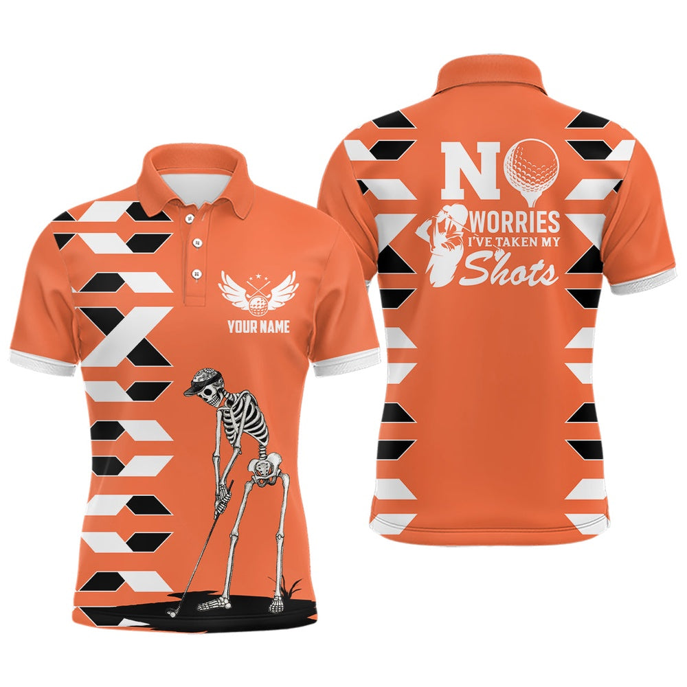 Golf Polo shirts, Mens Skull Golf Polo Shirts Personalized Orange Golf Shirts For Men, Halloween Golf Gifts