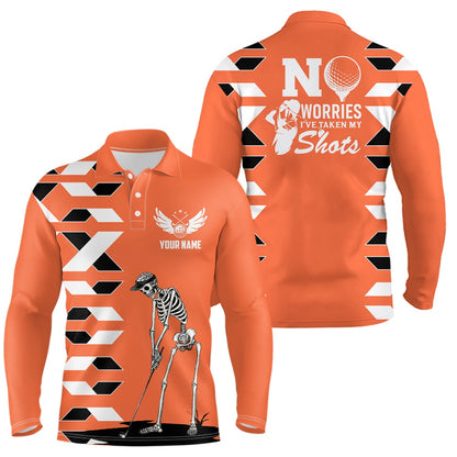 Golf Polo shirts, Mens Skull Golf Polo Shirts Personalized Orange Golf Shirts For Men, Halloween Golf Gifts